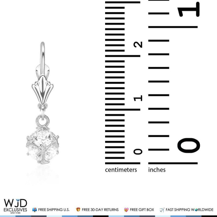 1.45Ct Simulated Round-Cut Diamond Dangle Leverback Earrings 14K White Gold