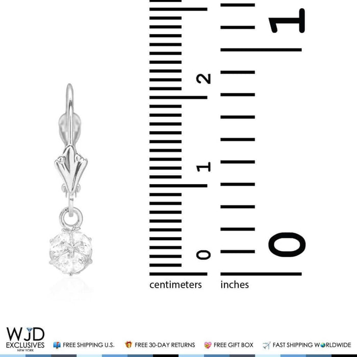 Simulated Round-Cut Diamond Dangle Leverback Earrings 14K White Gold