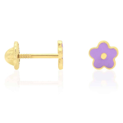 Kids 14K Gold Pink Blue Green Red White Purple Yellow Enamel Flower Earrings 7mm