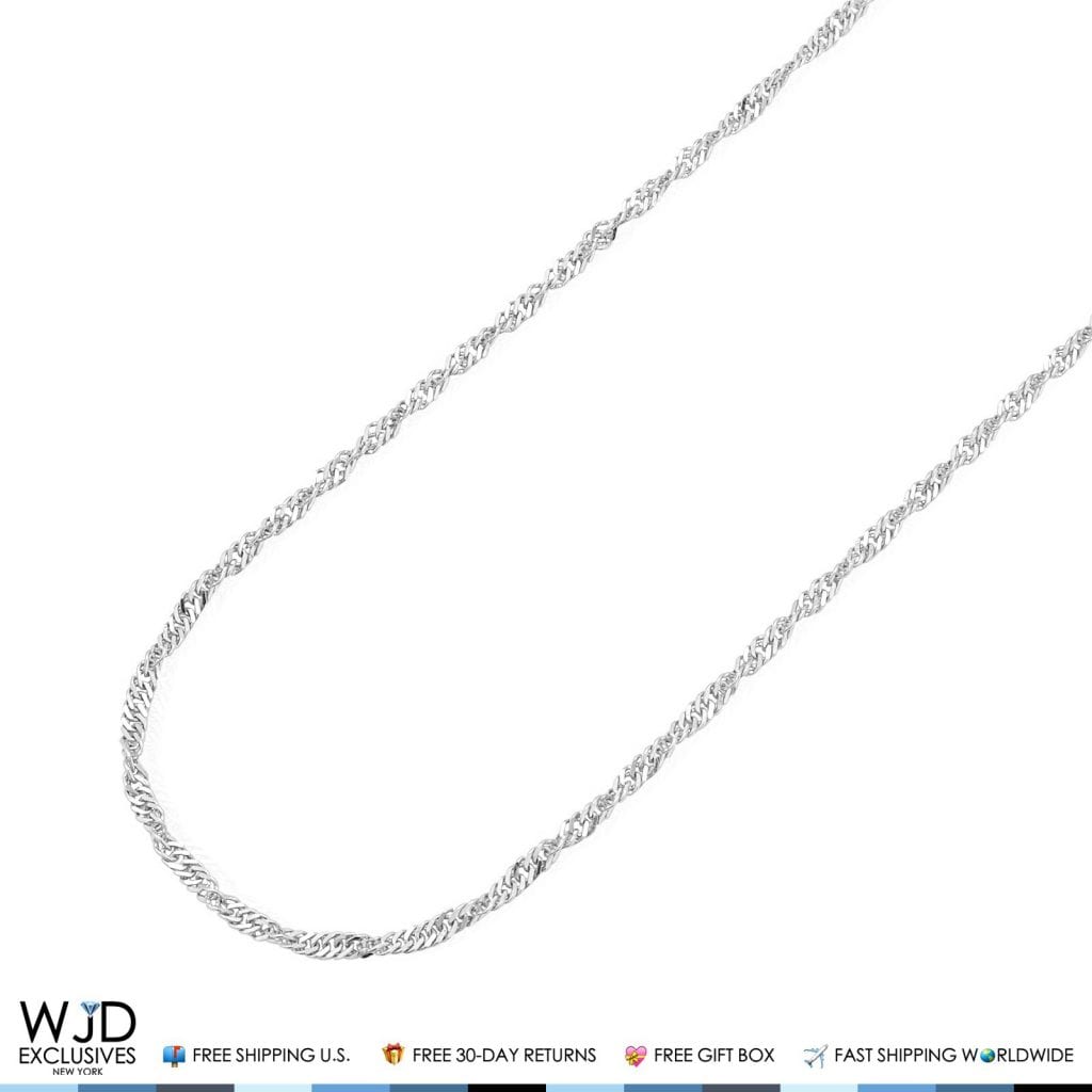 14K Real White Gold 1.7mm Diamond-Cut Singapore Twisted Chain Necklace 18", 20"