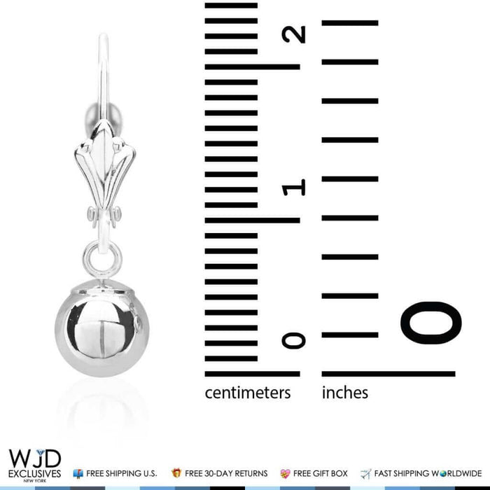 14K White Gold 6mm Ball Lever Back Dangle Drop Earrings