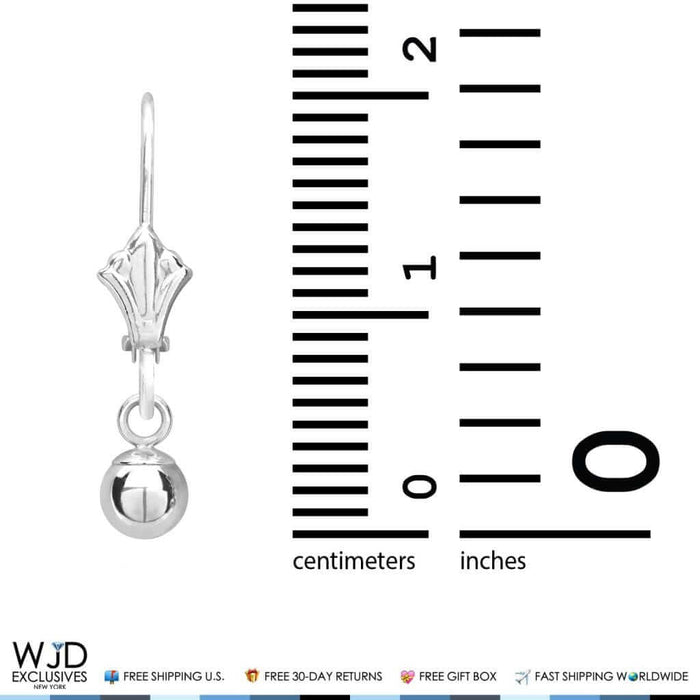 14K White Gold 5mm Ball Lever Back Dangle Drop Earrings