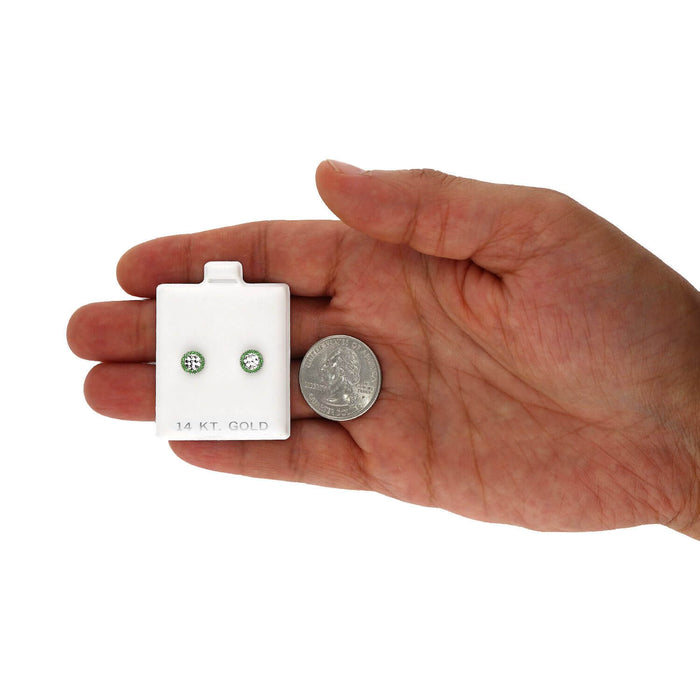 14K White Gold Diamond-Cut Gemstone Round Halo 7mm Screw Back Stud Earrings