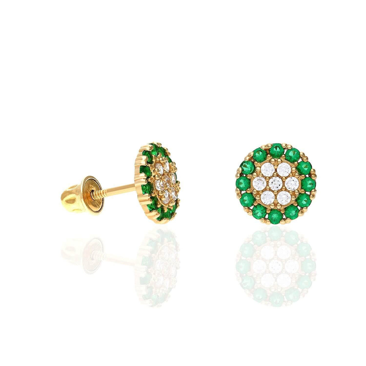 14K Gold Halo Round Cluster Screw Back CZ Birthstone Stud Earrings