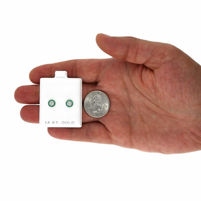 14K Gold CZ Gemstone Halo Round Cluster Screw Back Stud Earrings