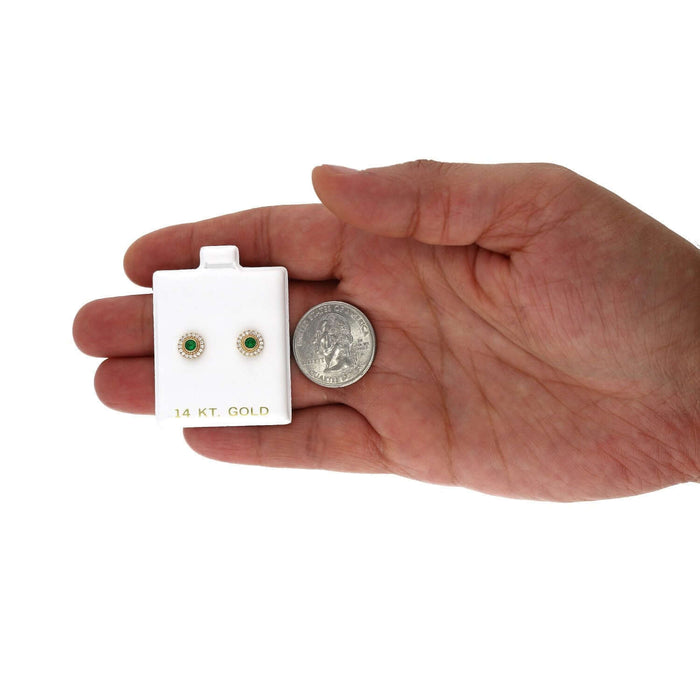 14K Yellow Gold Color Gemstone Round Halo Fancy Birthstone Screw Stud Earrings