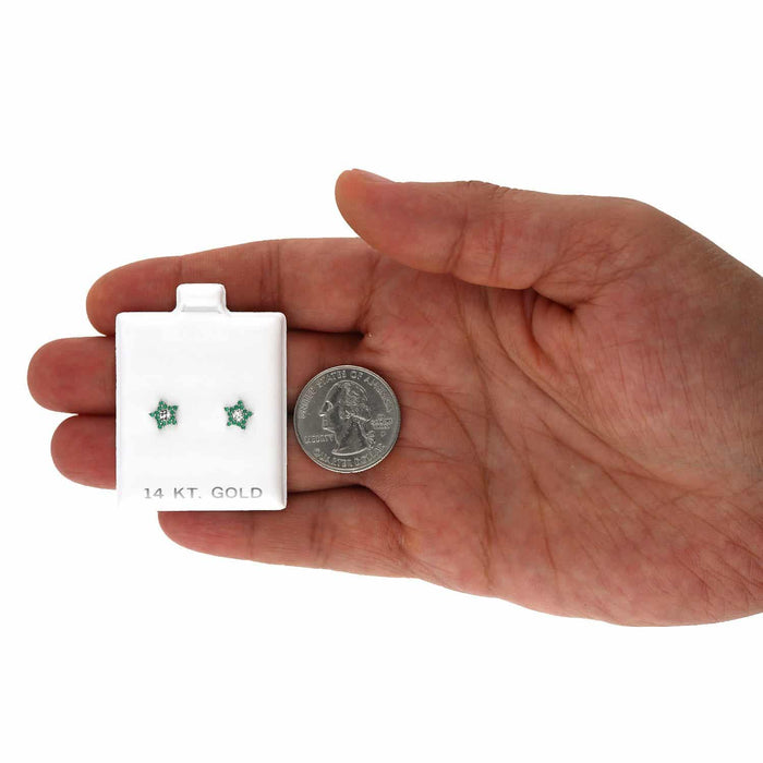 14K White Gold Diamond-Cut Color Gemstone Little Star Screw Back Stud Earrings