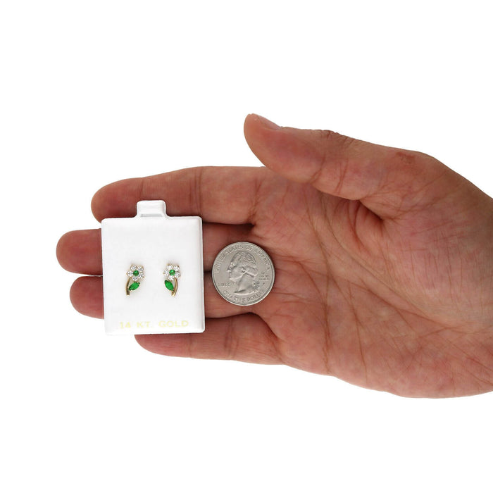 14K Yellow Gold Birthstone Flower Plant Screw Back Stud Earrings