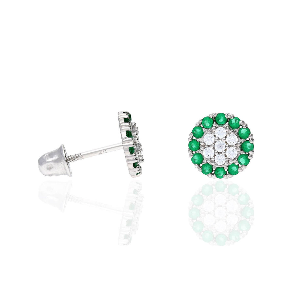 14K Gold CZ Gemstone Halo Round Cluster Screw Back Stud Earrings