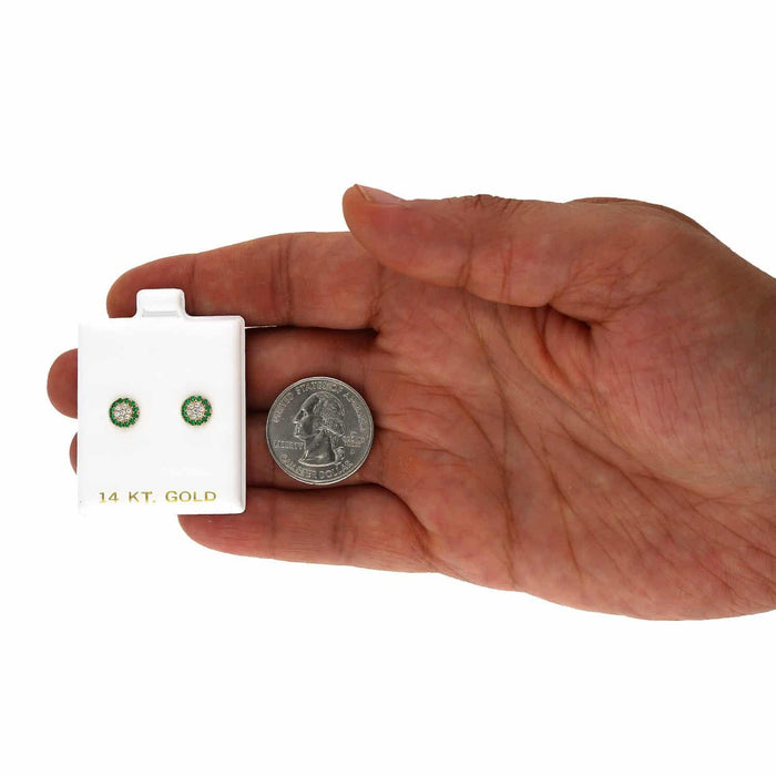 14K Gold Halo Round Cluster Screw Back CZ Birthstone Stud Earrings