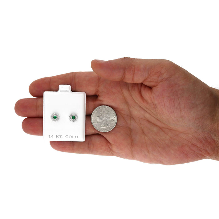 14K White Gold Color Gemstone Round Halo Fancy Birthstone Screw Stud Earrings