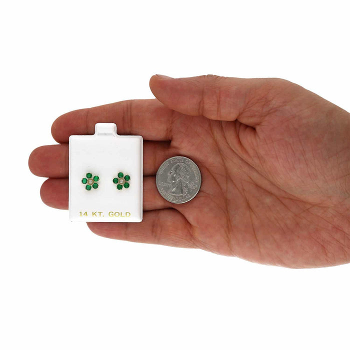 14K Yellow Gold Color Gemstone Flower Screw Back Stud Earrings