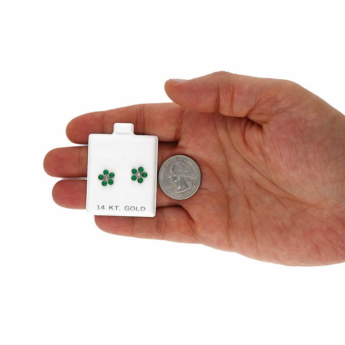 14K White Gold Color Gemstone Flower Screw Back Stud Earrings