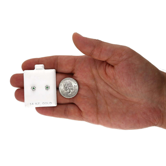 14K White Gold Open Flower Bezel Set Gemstone Kids Screw Back Stud Earrings