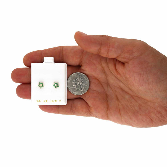 14K Yellow Gold Diamond-Cut Color Gemstone Little Star Stud Earrings