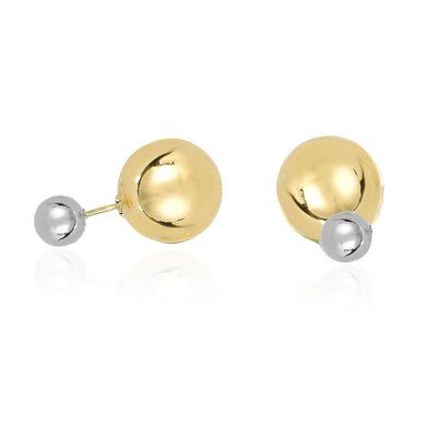 14K Yellow and White Gold 12 x 8mm Screw Back Double Ball Stud Earrings