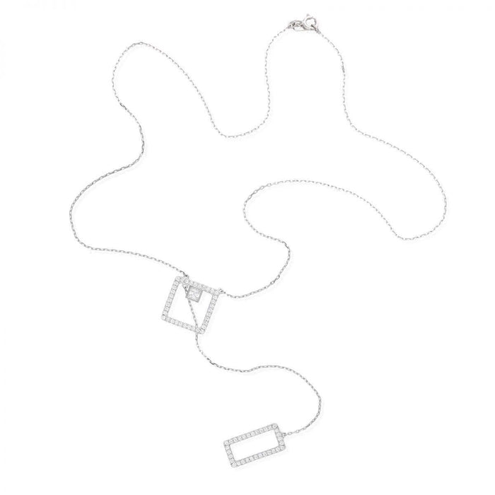 White Gold Over Sterling Silver CZ Square Cable Necklace 18"