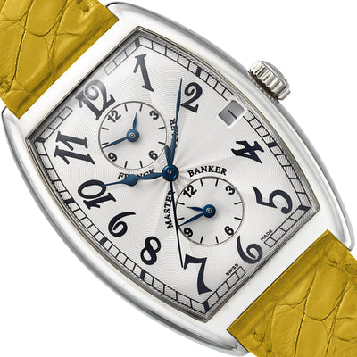 31mm NEW Franck Muller Master Banker 2852 MB 18K Gold Arabic Dial Yellow Leather Strap Watch