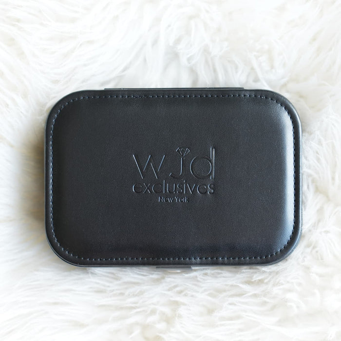 Compact PU Leather Double Layer Jewelry Organizer Box Portable Black Travel Case - WJD Exclusives