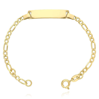 Kids 14K Yellow Gold Over Sterling Silver 3mm Figaro Engravable ID Bracelet (Solid Links) 5.5"-6" Adjustable