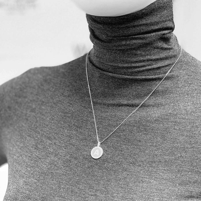 Sterling Silver Initial CZ Disk Medallion Pendant with 18" Chain