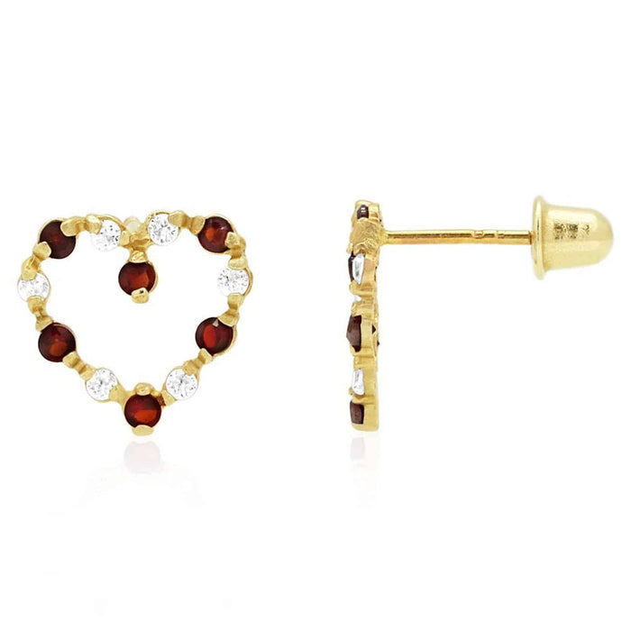 0.75CTW Gemstone 14k Yellow Gold Heart Screw Back Stud Earrings