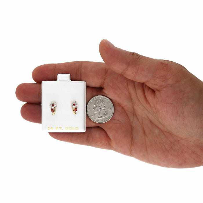 14K Yellow Gold Birthstone Flower Plant Screw Back Stud Earrings