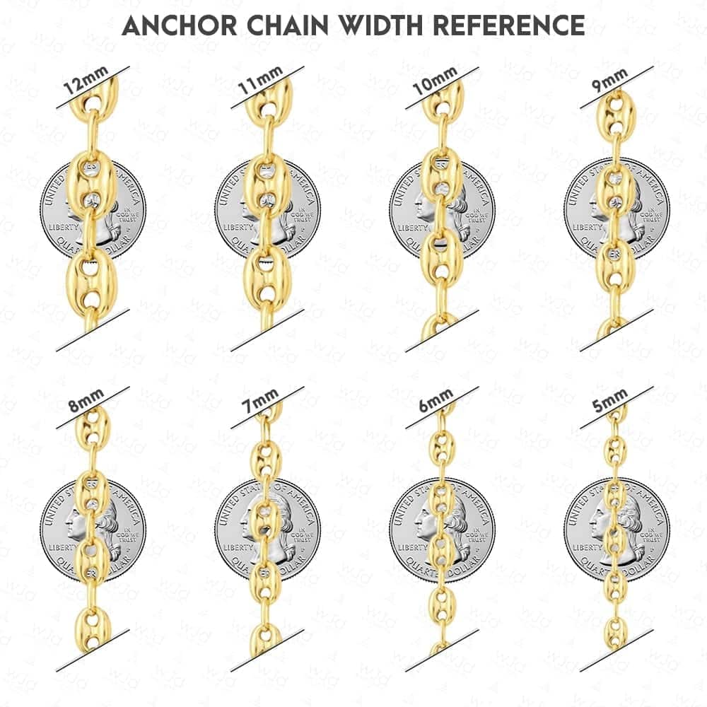 14k Yellow Gold 8.7mm Puffed Anchor Mariner Chain Necklace 22"-36" Lobster Clasp