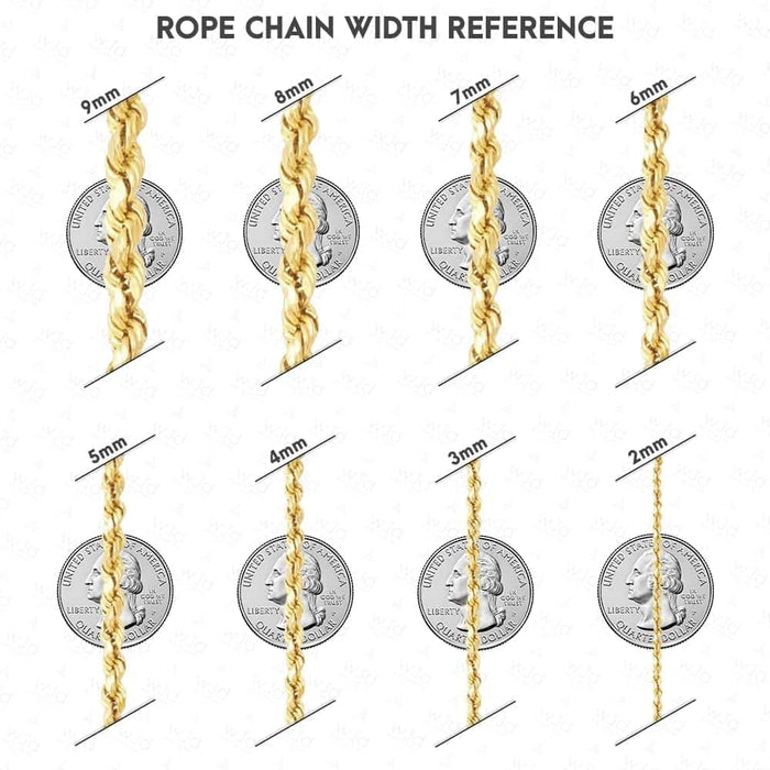 14K Rose Gold 2mm-7mm Diamond-Cut Rope Chain (Solid Links) 20"-30"