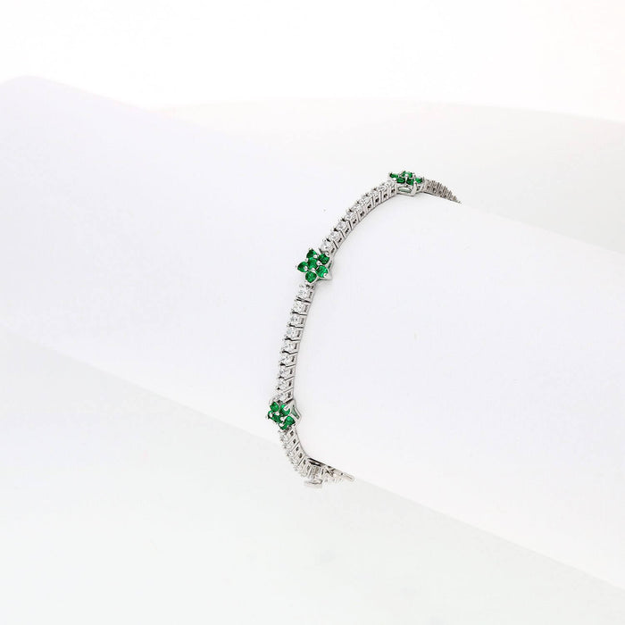 Sterling Silver Emerald Ruby Sapphire Tourmaline Zircon Flower Tennis Bracelet 7"