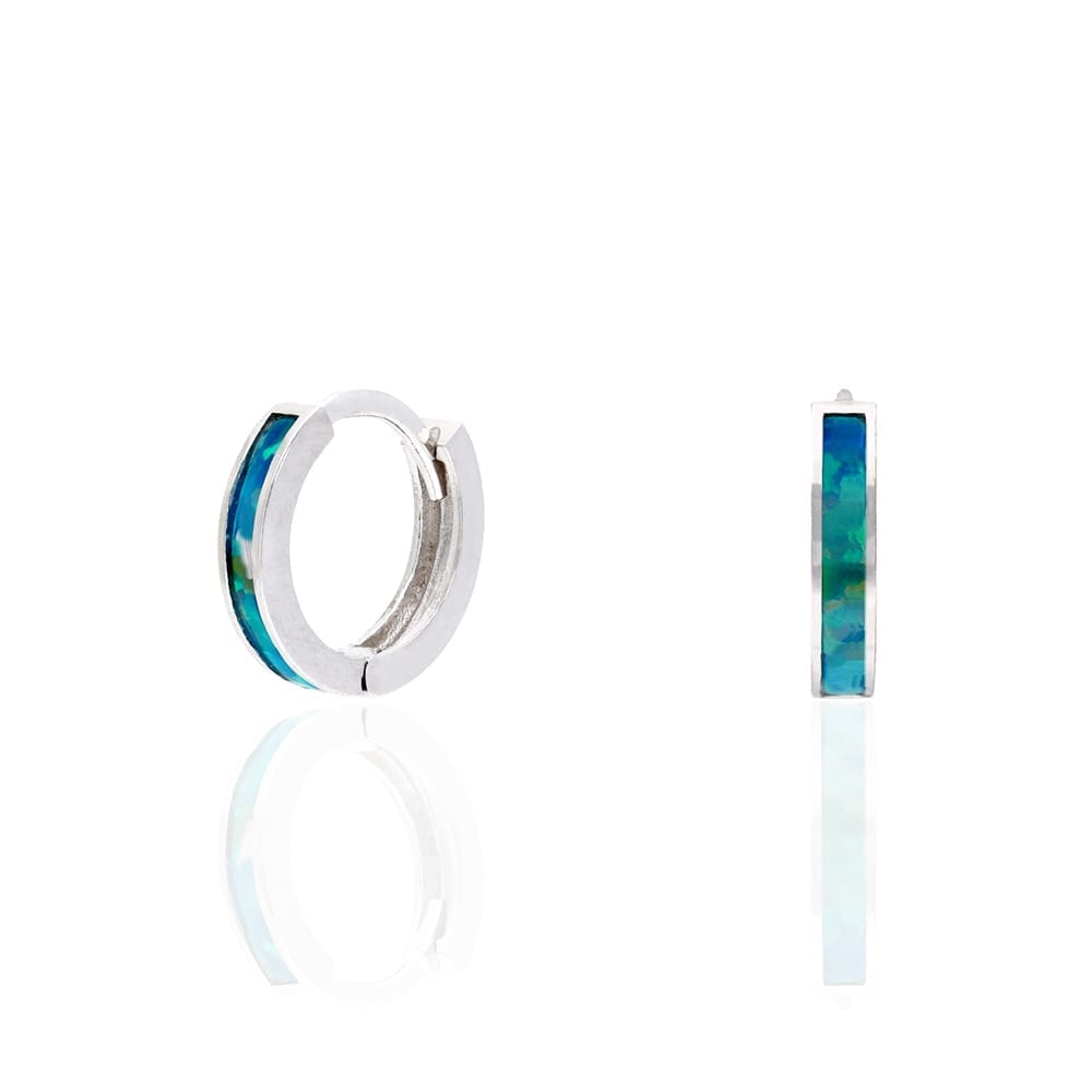 925 Sterling Silver 1-Stripe Fire Opal Huggie Hoop Earrings 0.5"