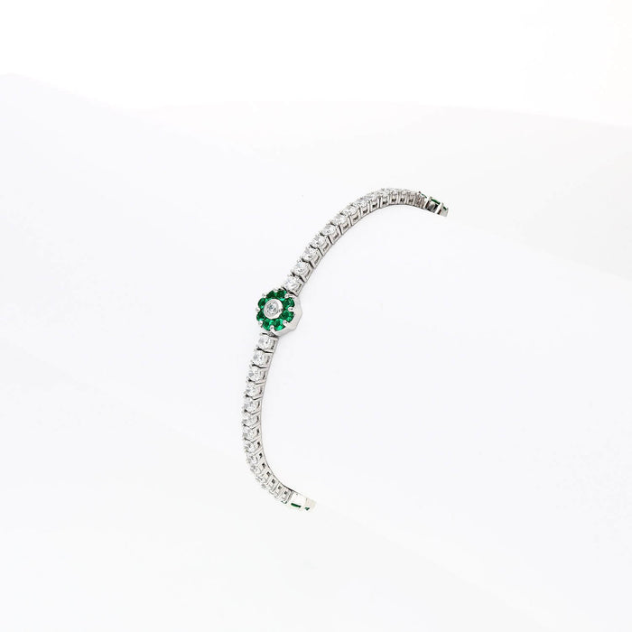 Sterling Silver Emerald Ruby Sapphire Tourmaline Zircon Flower Tennis Bracelet 7"