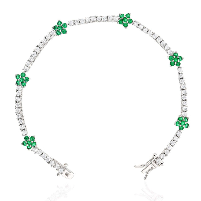 Sterling Silver Emerald Ruby Sapphire Tourmaline Zircon Flower Tennis Bracelet 7"
