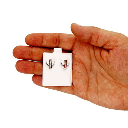 925 Sterling Silver 2-Stripe Fire Opal Huggie Hoop Earrings 0.5"