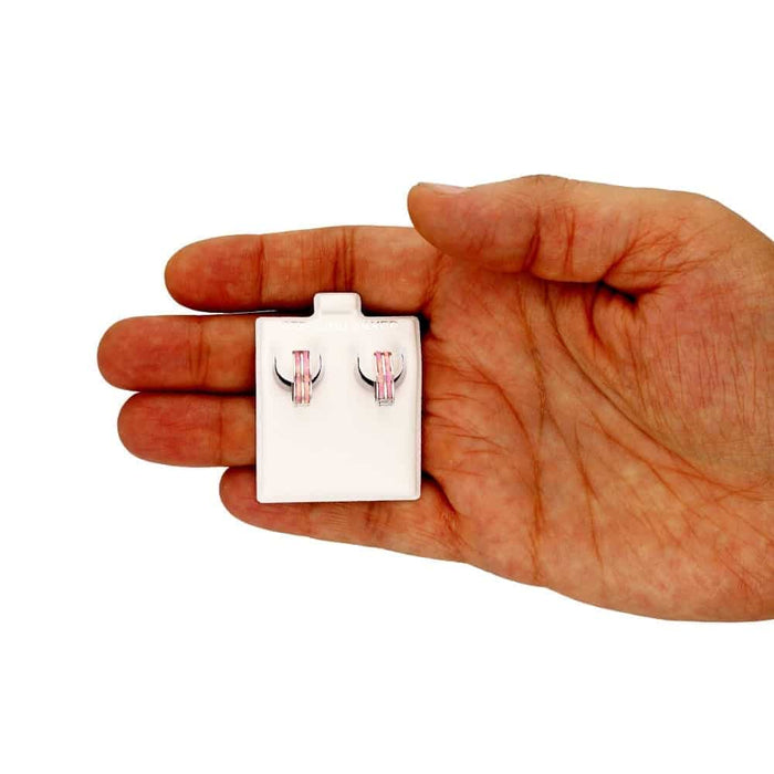 925 Sterling Silver 2-Stripe Fire Opal Huggie Hoop Earrings 0.5"