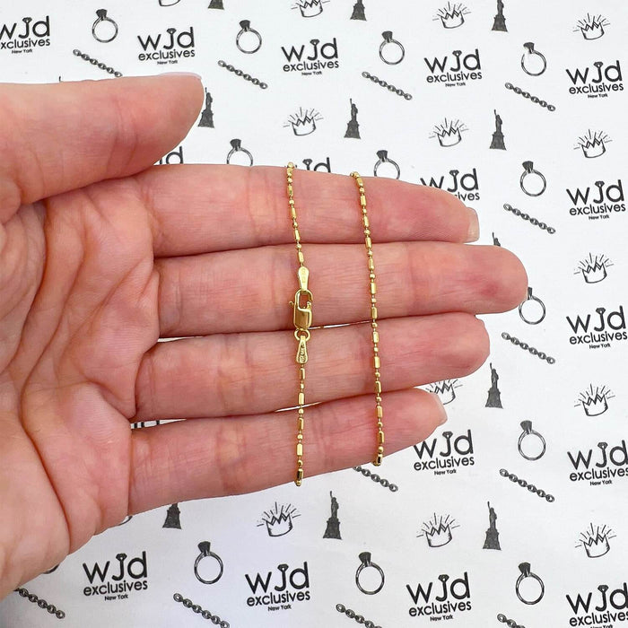 14K Yellow Gold 1.1mm Ball & Bar Beaded Chain (Solid Links) 16"-20"