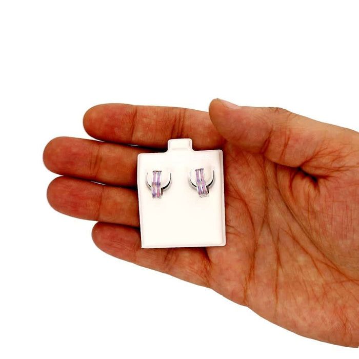 925 Sterling Silver 2-Stripe Fire Opal Huggie Hoop Earrings 0.5"