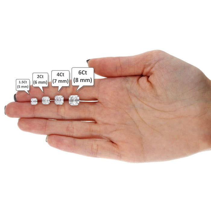 14K White Gold Asscher-Cut CZ Screw Back Stud Earrings 1.5Ct-6Ct