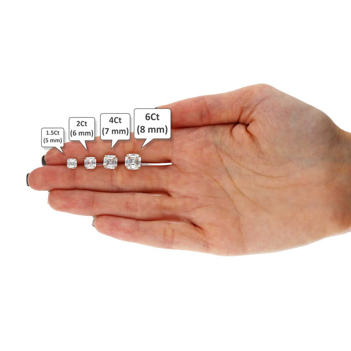 14K Yellow Gold Asscher-Cut CZ Push Back Stud Earrings 1.5Ct-6Ct