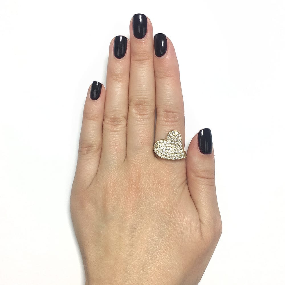 Solid 14k Gold Yellow 1.90Ct Created White Diamond Heart Ring Size 5-10