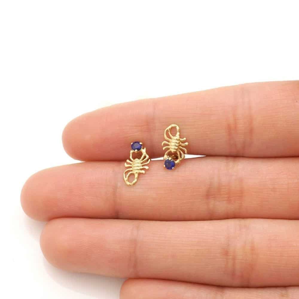 14K Yellow Gold Round Simulated Birthstone Scorpion Screw Back Stud Earrings