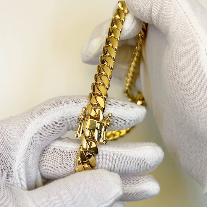 14K Yellow Gold 11mm Miami Cuban Chain (Solid Links) 18" - 28" - WJD Exclusives