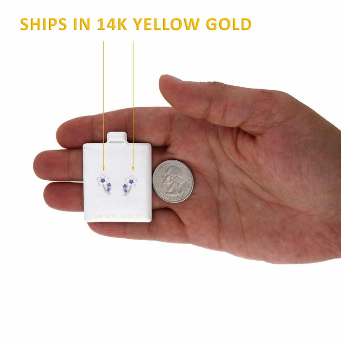 14K Yellow Gold Birthstone Flower Plant Screw Back Stud Earrings