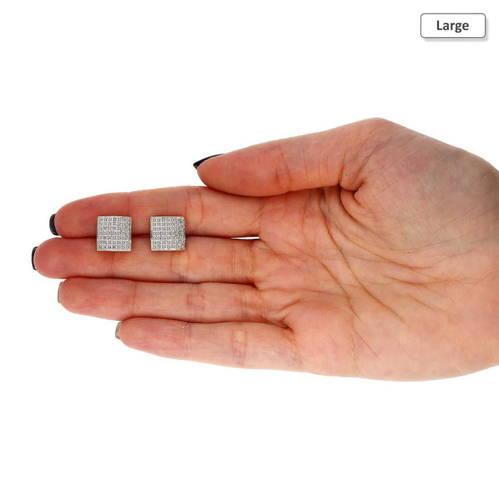 10K Gold Micro Pave Natural Diamond Square Stud Earrings 0.10Ct -0.40Ct