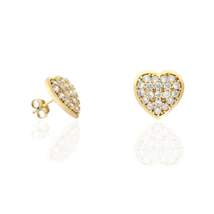 10K Yellow Gold Heart Shape Prong Set CZ Push-Back Stud Earrings