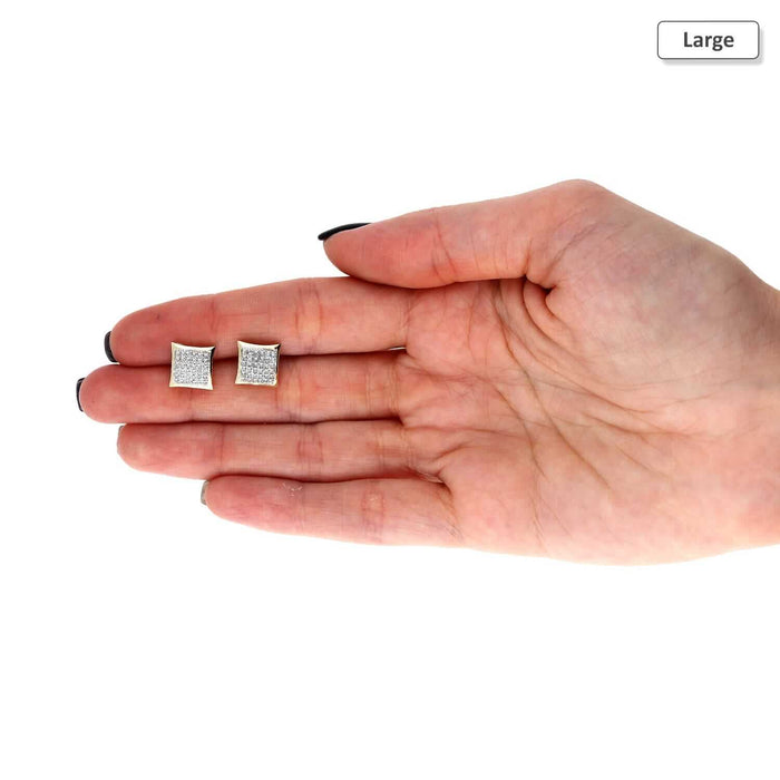 10K Yellow Gold Micro Pave Natural Diamond Square Stud Earrings 0.07Ct -0.30Ct