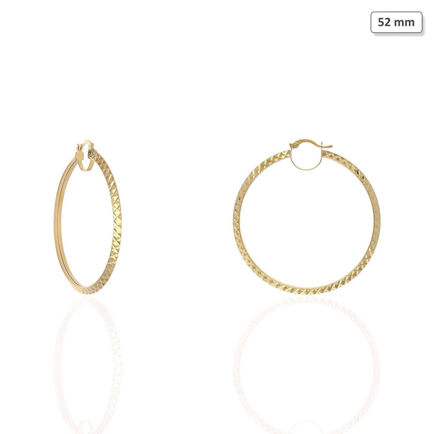 14K Yellow Gold Sparkly Faceted Diamond Cut Triangle Tube Hoop Earrings 31-52 mm