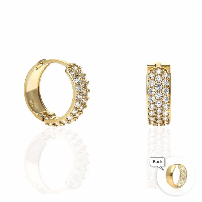 10K Yellow Gold 3-Row Prong Set CZ Huggie Hoop Earrings 15mm/16mm