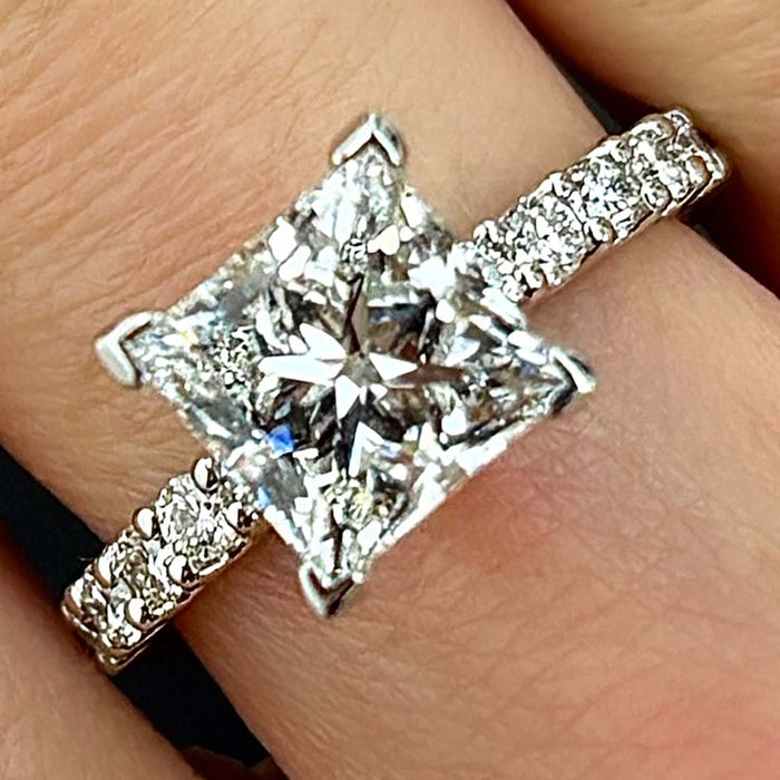 3.04TCW Lab-Grown Radiant-Cut Diamonds 14k White Gold Engagement Ring with sparkling accent diamonds