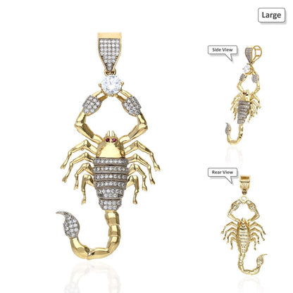 10K Yellow Gold CZ Pave Scorpio Charm Pendant 2"-3"